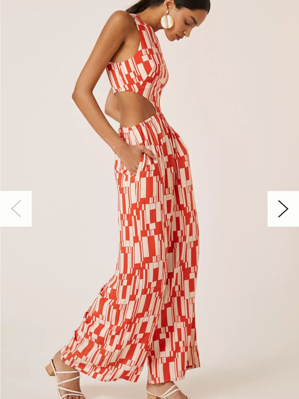 Anthropologie Corey Lynn Calter Red & White Geometric Cutout Maxi Jumpsuit